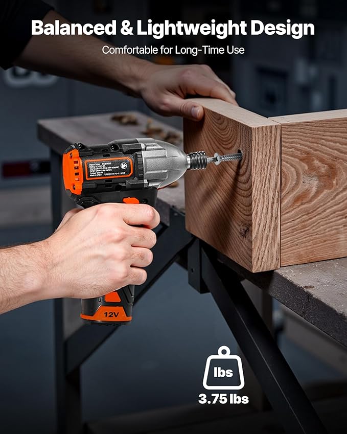 VEVOR Impact Driver, 1/4 Inch, 3000 RPM Max Speed, 12 V Brushless Motor, Electric Cordless Impact Driver Kit with Battery and Charger, 20 Bits, LED Work Light, for Furniture, Electrical, Home Repairs