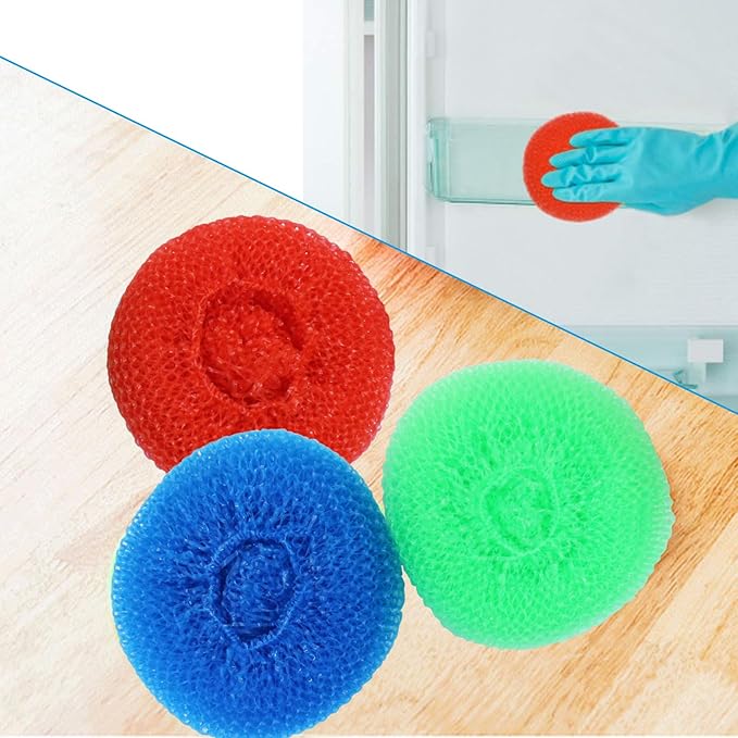 15 Pcs Plastic Dish Scrubbers, Nylon Scouring Pad Mesh Pot Scourers(Blue+Red+Green)