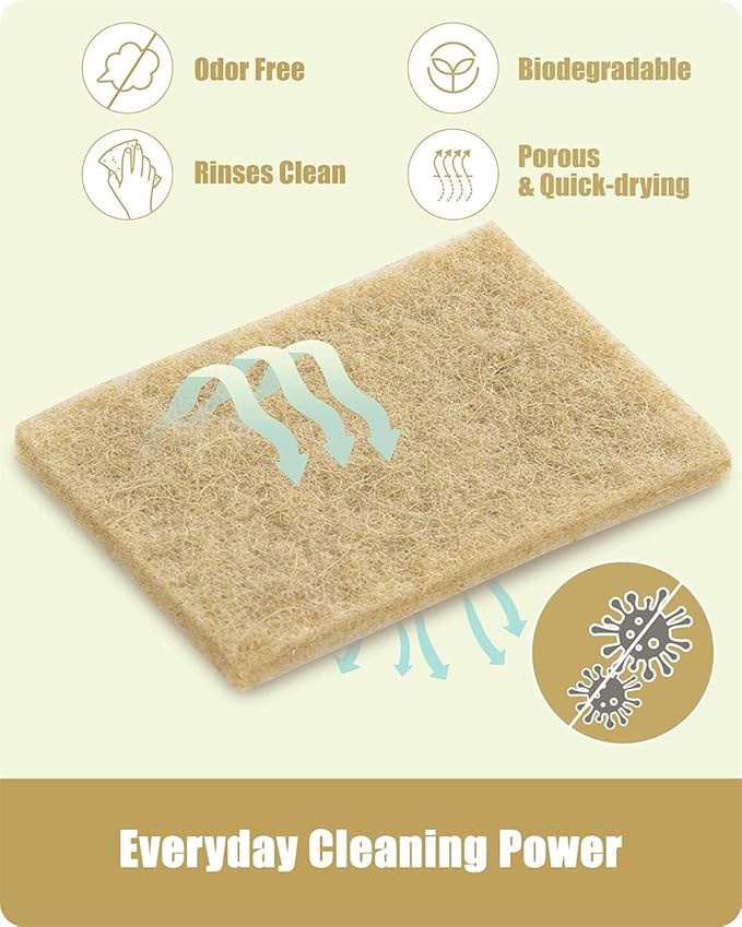 Natural Scouring Pads Biodegradable Scrubbing Pads for Kitchen Cleaning, Dishes, and Pots - Sisal hemp Fiber Scrub Pads for Dishes - Non Scratch Scouring Pads for Pots and Pans (10 Pack)