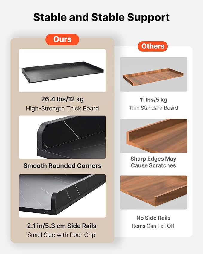 VEVOR Washer Dryer Countertop with 3 Splicing Panels, 54" x 27" Wooden Washer and Dryer Countertop with 2 Hooks, Water-Resistant Laundry Topper for Laundry Room Organization and Storage, Black Marble