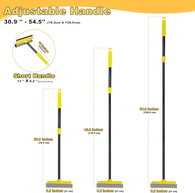 NEWE Window Squeegee with Extension Pole, 54.5 inches Car Windshield Washer Kit with Sponge, Extendable Shower Glass Cleaner Tool for Home Cleaning Mirror Auto Truck (Short Handle Included)