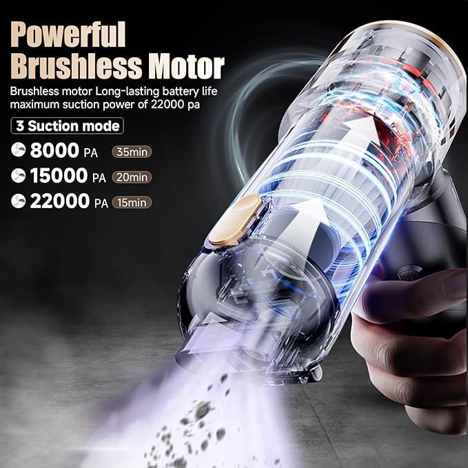 Car Vacuum Portable Cordless 22000PA High Power Handheld Mini Vacuum Cleaner Rechargeable Foldable with Brushless Motor Air Blower Duster Pump for Car Home Office Pet (Gray)
