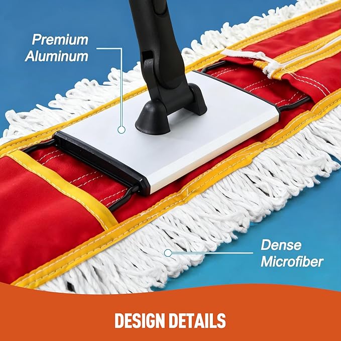 36" Commercial Dust Mops for Floor Cleaning Heavy Duty Floor Duster Mop with Long Handle Hotel Gym Household Cleaning Supplies for Hardwood, Tiles, Marble Floors (Red)