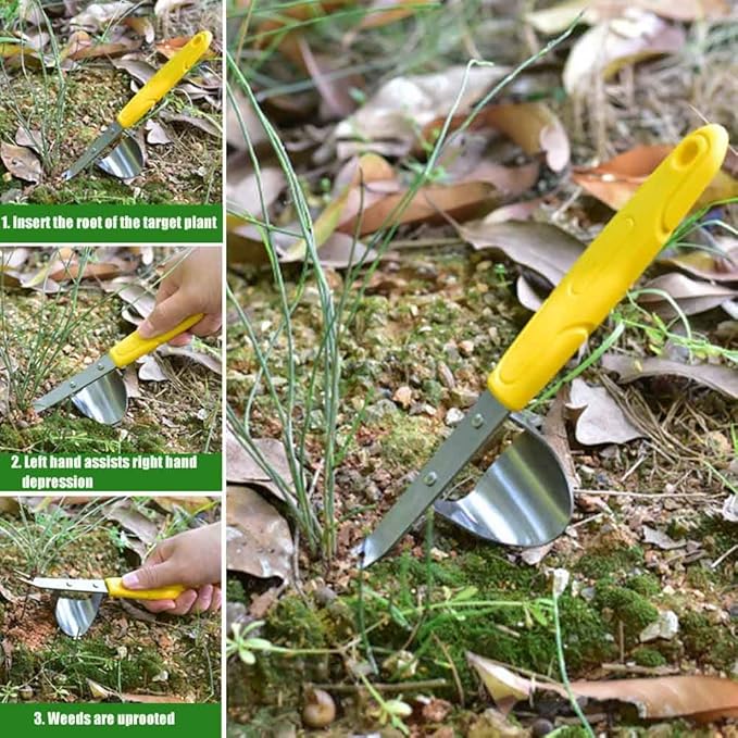 Hand Weeder Tool,Stainless Steel Weed Puller Tool with Metal Leverage Base to Easy Weed Removal & Deeper Root Digging,Garden Weeding Tools with Ergonomic Handle