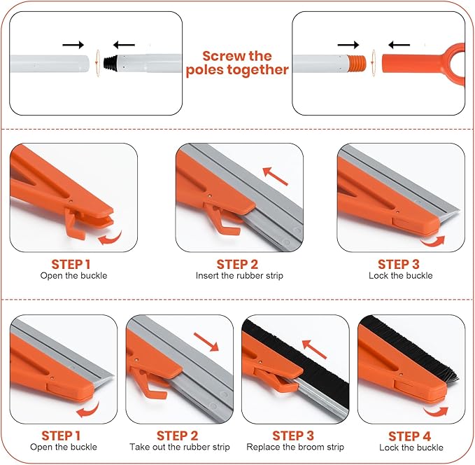 MAVRIZ Air Broom with Removable Rubber Strip and Broom Bristle, Squeegee Broom for Indoor Cleaning, Multifunctional Floor Squeegee for Dust, Hair, Liquids