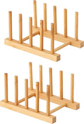 HBlife 2pcs Bamboo Dish Plate Bowl Cup Book Pot Lid Cutting Board Drying Rack Stand Drainer Storage Holder Organizer Kitchen Cabinet（Keep Dry）