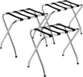 Tangkula Chrome Luggage Rack for Guest Room, No Assembly Required, Folding Metal Suitcase Stand with Nylon Belts, for Home Bedroom Guest Room Hotel, Luggage Rack, Silver (3)