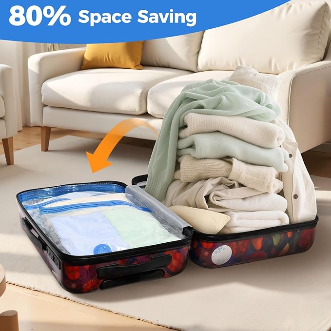 15 Pack Travel Vacuum Storage Bags with Cordless Electric Pump, Combo Rechargeable Space Saver Vacuum Seal Bags for Clothing Travel Vaccine Sealed Storage Bag for Comforters Blankets Clothes