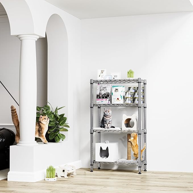 M MZG 1000 lbs 4 Tier Shelf Metal Storage Shelves Wire Rack Closet Organizers for Garage Kitchen Bathroom Laundry Chrome 11.8" D x 25.6" W x 45.5" H