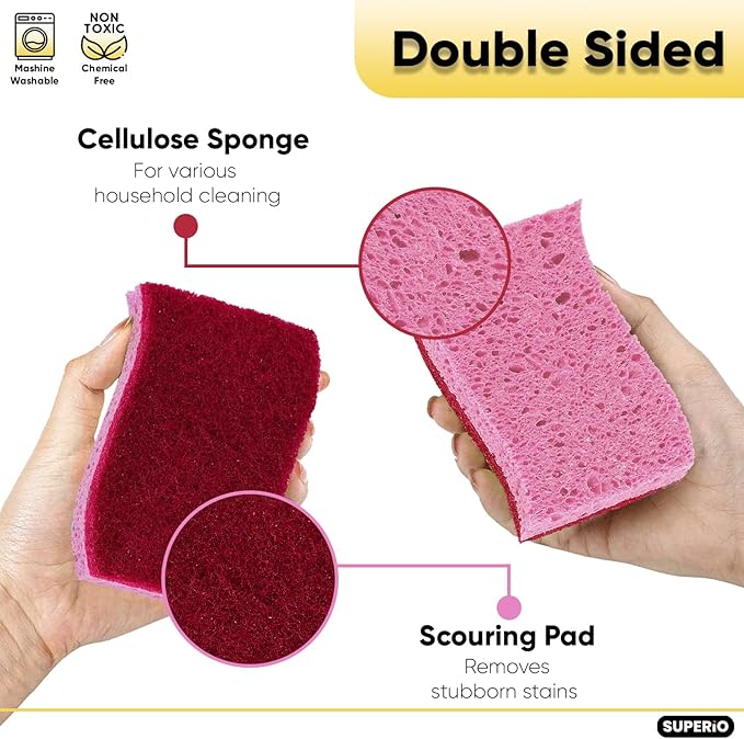 Kitchen Sponges for Washing Dishes, Non-Scratch Cellulose Dish Scrub Sponges, Cleaning Sponges for Household Use, Safe Cleaning Products, Kitchen Sponges Pack of 24, by Superio