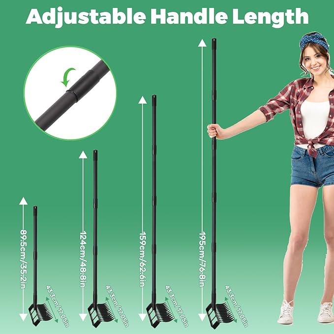 Stirrup Hoe Garden Tool Weed Puller with 76.8Inch Adjustable Stainless Steel Handle, Heavy Duty Garden Hoe and 12 Tines Rake 2 in 1 Gardening Tools Garden Cultivator for Weeding Soil Loosening, Black