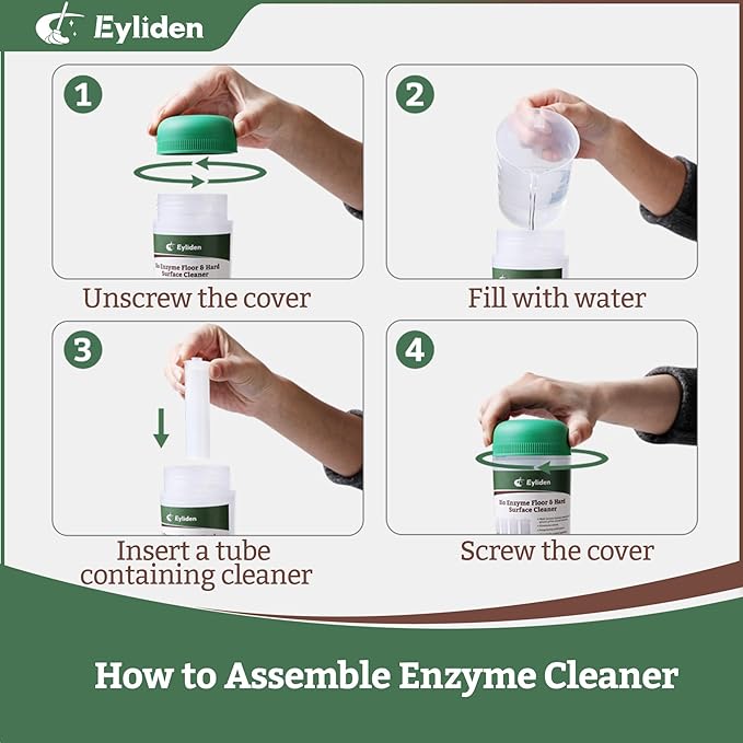 Eyliden 4pcs Bio-Enzyme Floor Cleaner - pH Neutral, Completely Natural Ingredients, Slip Resistance, Biodegradable Surfactants - Only Fit JX-30 Spray Mop (4x 10ml Cleaner Concentrate)