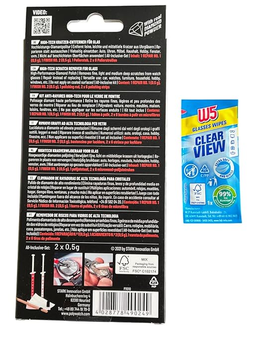 Polywatch Watch Crystal Glass polishing Paste with W5 Wipe Cleaner