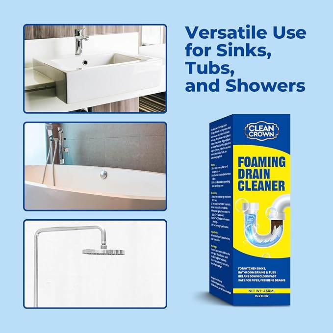 Foaming Drain Cleaner, Drain Cleaner Foam, Powerful Sink Drains Cleaners Foam for Kitchen, Bathroom, Shower and Tub Drains, Clog Remover & Odor Eliminator with Active Foaming Formula