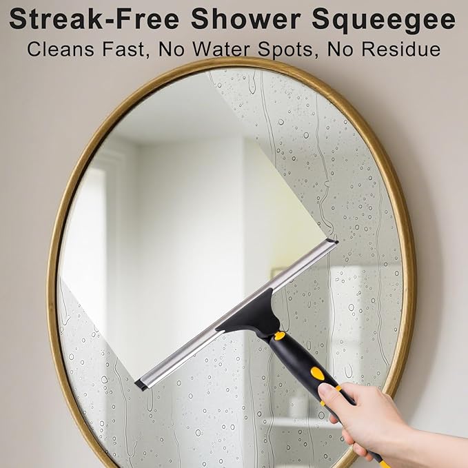 ITTAHO Swivel Shower Squeegee for Glass Doors, All-Purpose Anti-Slip Window Squeegee with 2 Blades, Window Cleaner Tool Bathroom Squeegee for Shower Doors, Tile Shower Walls，Mirrors,Car Windshields