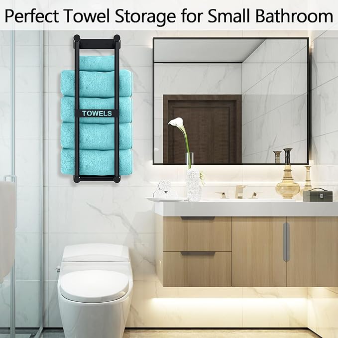 STWWO Towel Racks for Bathroom Wall Mounted, 22inch Wall Towel Rack for Rolled Towels, Towel Storage for Small Bathroom, Black