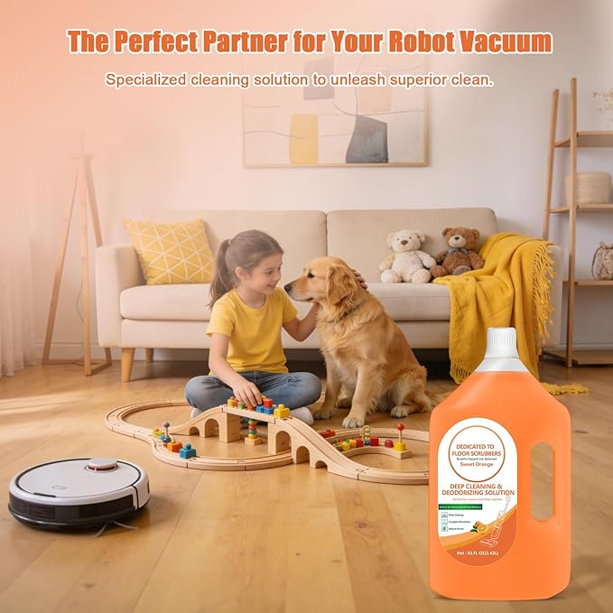 Floor Cleaning Solution Compatible with Tineco – 82 FL OZ Orange Floor Cleaner – Long-Lasting, Subtle Fruit Scent– For All Cordless Wet/Dry Vacuum Mop Cleaner & Robot Vacuums with Mopping