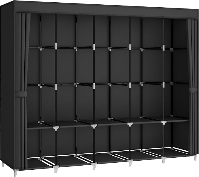 MOGELAFOO 83 Inch Wide Portable Closet Wardrobe, Clothes Storage Rack Organizer with Cover, 5 Clothes Hanging Rods and 10 Storage Shelves, Black