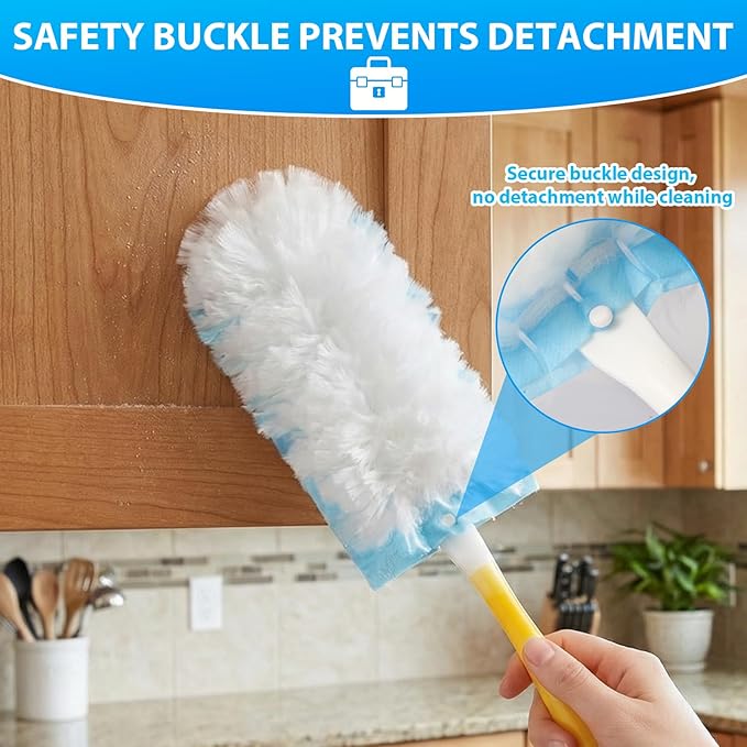 60 Count Larger Size Duster Refills for Swiffer Dusters with 1 Handle - Multi-Surface Feather and Microfiber Duster Disposable Alternative, Heavy Duty Cleaning Kit for Home, Furniture, Blinds and Vent