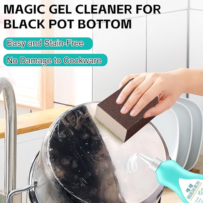 Magic Gel Cleaner for Black Pot Bottom,150 g PotBottom Cleaning Gel, Stainless Steel Cleaner for Bottom of Pots and Pans, PotGelCleaner Effortless for Burned Cookware (2 Pcs)
