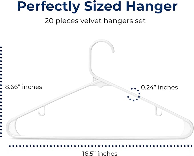 SereneLife Premium 20 Pack Plastic Hangers, Lightweight, Durable, Space Saving Clothes Organizers, Suitable for Shirts, Sweaters, Hoodies, Dresses, Kids Clothes, Good for Home Organization (White)