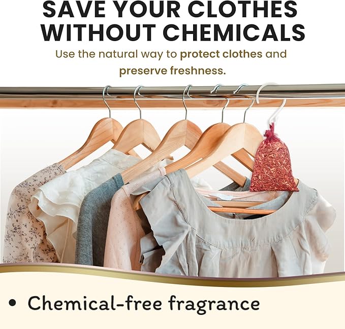 Cedar Sachet Bags, Fully Stuffed Scented Sachets with Hanger Hooks, Perfect for Closets, Drawers, Cars, Gym Bags, or Anyplace that Needs to Smell Better - Cedar Blocks for Clothes Storage