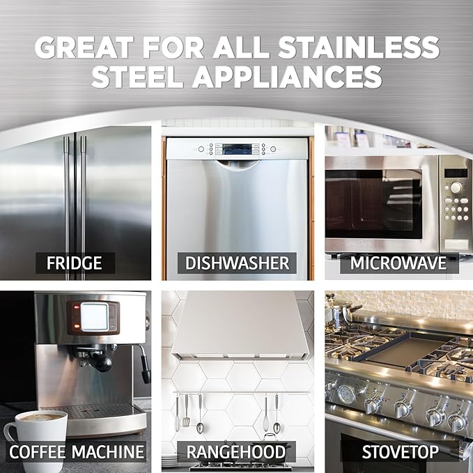 Weiman Stainless Steel Cleaner & Polish Streak-Free Shine - For Refrigerators, Oven, Dishwasher, Stove - 4 Pack Aerosol Spray with Microfiber Cloth Included