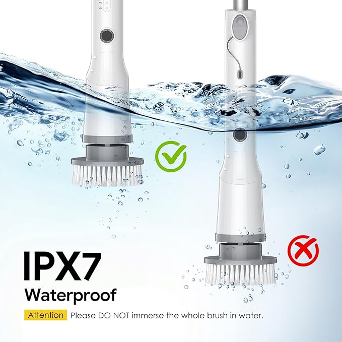 Electric Spin Scrubber, 2026 New Cordless Cleaning Brush, Shower Cleaning Brush with 7 Replaceable Brush Heads, Power Scrubber 3 Adjustable Speeds, Detachable Long Handle & IPX7 Waterproof