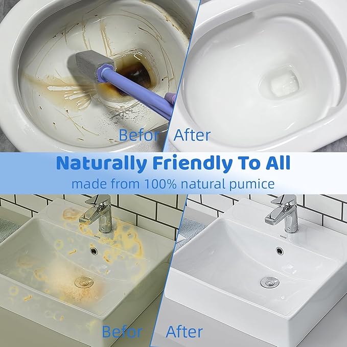 Pumice Stone Toilet Bowl Cleaner,Bathroom Cleaner Brush Toilet Wand Refills with 30CM Long Handle for Remove Hard Water Stains with 1 Wand+ Pumice Stones (10 Pack)