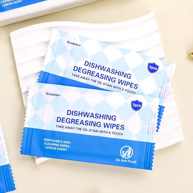 500 Pcs Individually Wrapped Dish Cleaning Wipes - Portable Disposable Soap Wipes for Kitchen, Outdoor, Traveling, Camping - Lemon Scent
