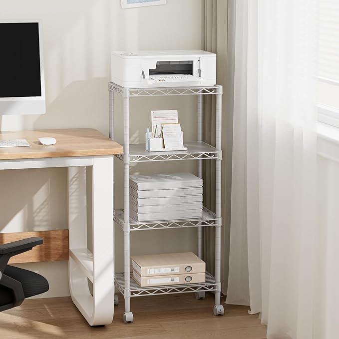 Golpart 4 Tier Adjustable Storage Shelves Metal Utility Shelf Wire Shelving Unit Organizer Rack for Home Kitchen Office Bathroom Pantry Room 12" D x 18" W x 44" H