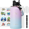 Swigina [2-IN-1 LID] 64 oz Insulated Water Bottle with Silicone Boot (48hrs Cold/24hrs Hot) - DIY Stickers, Leakproof, BPA Free, Half Gallon