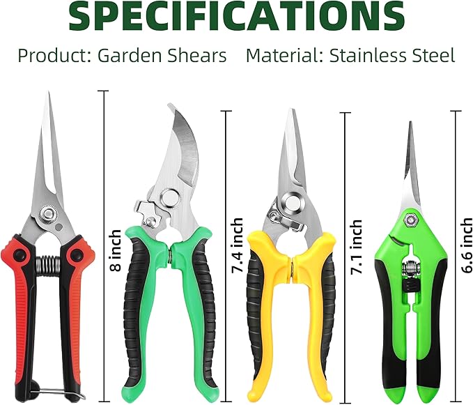 4 Pack Garden Pruning Shears, Stainless Steel Garden Shears, Gardening Shears, Garden Scissors, Clippers, Pruning Snips, Pruning Shears for Gardening Tools (Multi-color)