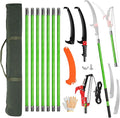 Outvita Manual Pole Saw, 30 Feet Extendable Tree Pruner with Knives and Storage Pocket, Sharp Steel Blade and Scissors High Branches Trimming for Pruning Palms and Shrubs(Green)