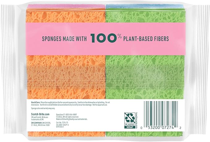 Scotch-Brite Multi-Purpose Kitchen Sponges, 16 Total (4 Packs of 4), Highly Absorbent Non-Scratch Dish Sponges, Plant-Based Fibers, Dishwasher-Safe, America’s #1 Sponge Brand