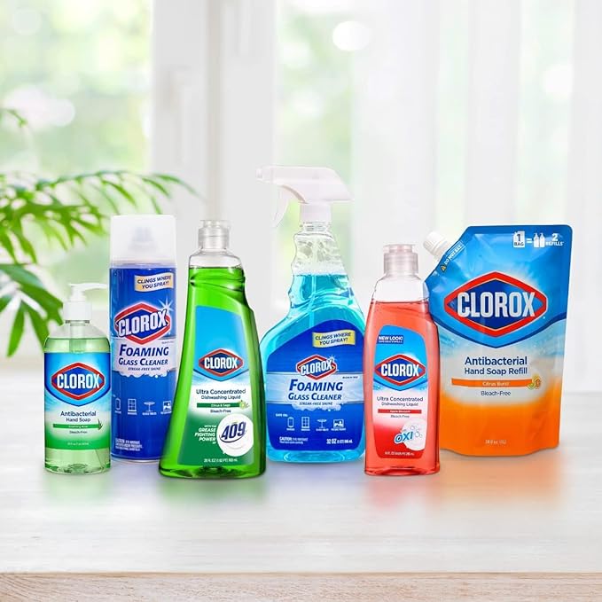 Clorox Foaming Glass Cleaner Trigger Spray, Streak Free No Drip Formula for Windows, Mirrors, and Glass Surfaces, All Purpose Household Cleaning Spray in Fresh Scent, 32 Ounce - 2 Pack