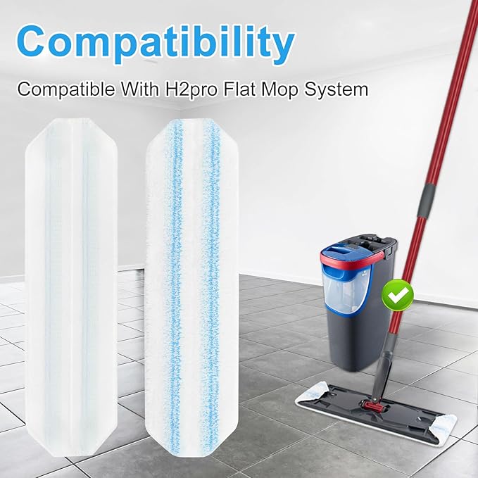 Mop Replacement Pads for O Cedar H2prO Flat Mop System, Mop Handle for O-Cedar H2pro Mop, Reusable Microfiber Mop Pads for Ocedar Flat Mop, Include 4 Mop Pad Refills and 4-Section Mop Handle