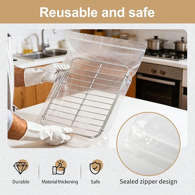 10 PCS No Scrub Oven Rack Cleaning Bags – Thickened Reusable Leak-Resistant PE Bags for Deep Soaking Grill Grates, Heavy-Duty Cleaning Bags for BBQ Grills,Metal Grates (19.6 × 27.5 in)