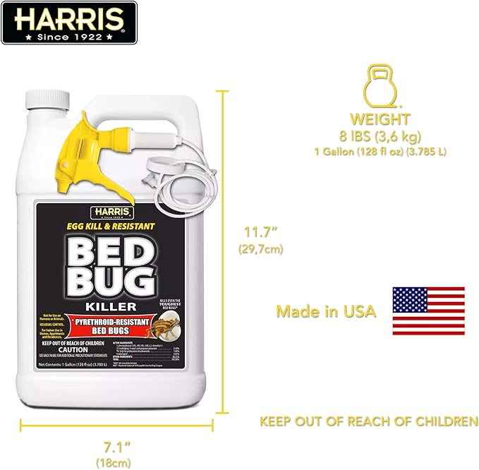 Harris Toughest Bed Bug Killer, Liquid Spray with Odorless and Non-Staining Extended Residual Kill Formula (Gallon)