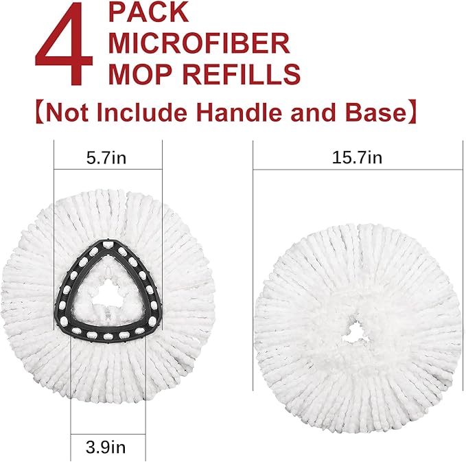 4 Pack Mop Replacement Heads Compatible with O Ceda Mop Replace Head EasyWrin Spin Mop Heads Replacements, Microfiber Mop Refills, Easy Cleaning Mop Head Replacement - 4 Pack White(1-Tank System)