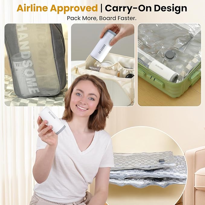Vacuum Bags for Travel with Rechargeable Digital Display air Pump,15 PCS Combo Travel Size Vacuum Seal Bags for Luggage and Suitcase,Space Saver for Clothes,Home Storage