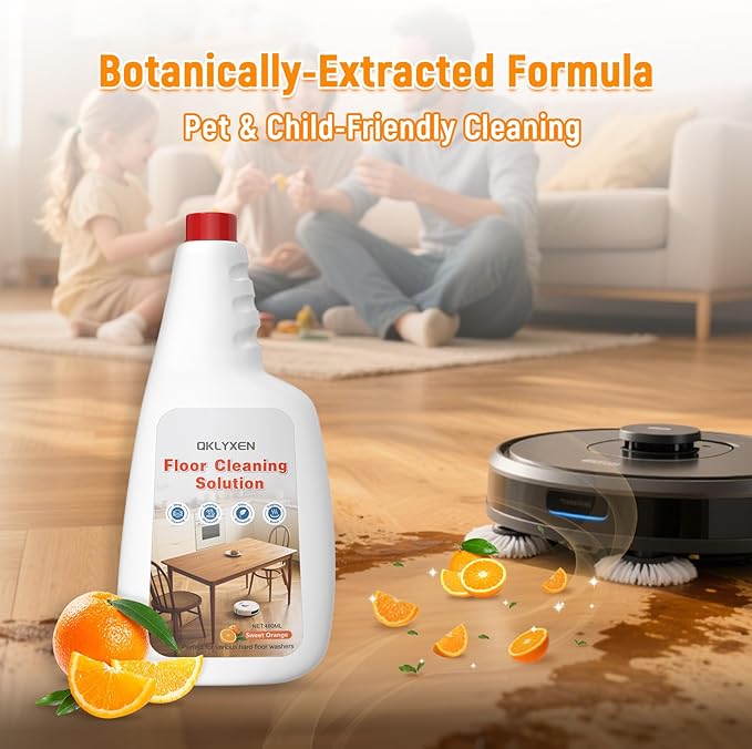 Floor Cleaning Solution Compatible With Roborock Robot Vacuum (Q5/Q7/Q8/Q10/S7/S8/Saros 10R/F25/Qrevo), Floor Cleaner for All Robot Vacuums & Cordless Wet Dry Vacuum with Mopping (Orange 2 Bottle)