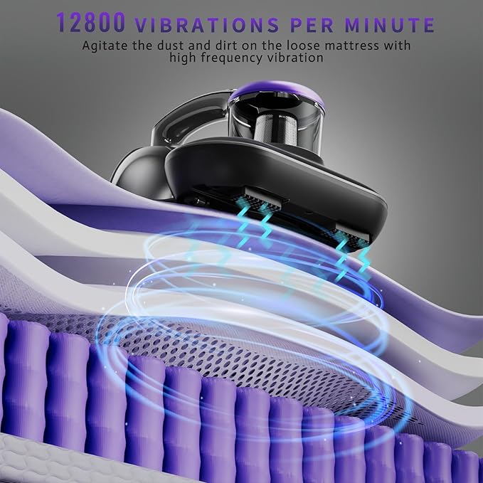 Hersven Mattress Vacuum Cleaner, Handheld UV Bed Vacuum Cleaner 16KPa & 12800 Vibrations Per/Min Upgraded Effectively Clean Up Bed, Pillows, Cloth Sofas, Carpets and Ther Fabric Surfaces