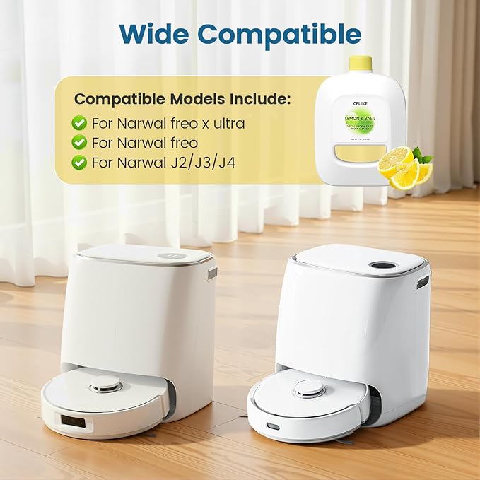 Floor Cleaning Solution Compatible with Narwal Freo, Freo X Ultra, J4, J3, J2 Robot Mop & Vacuum, Lemon & Basil Scented Multi-Surface Floor Cleaner, 31 fl. oz / 930 ml