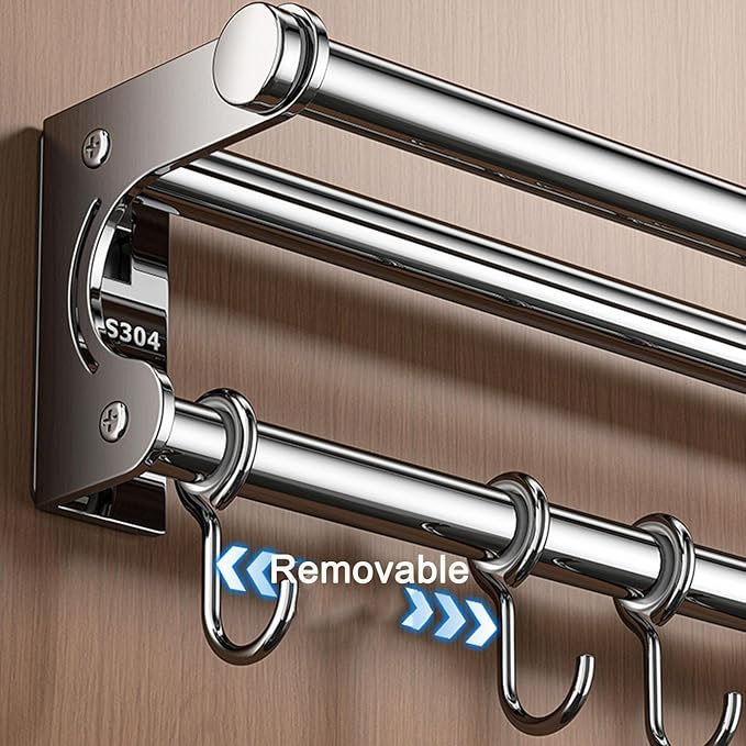 Hanging Wall Mount Knife Wall Mount,Kitchen Utensil Hanger,Space-Saving Kitchen Utensil Rack with Hooks,Kitchen Storage Shelf for Utensils Spatula Spoon, Easy to Clean (Grey, 50CM+10Hook)