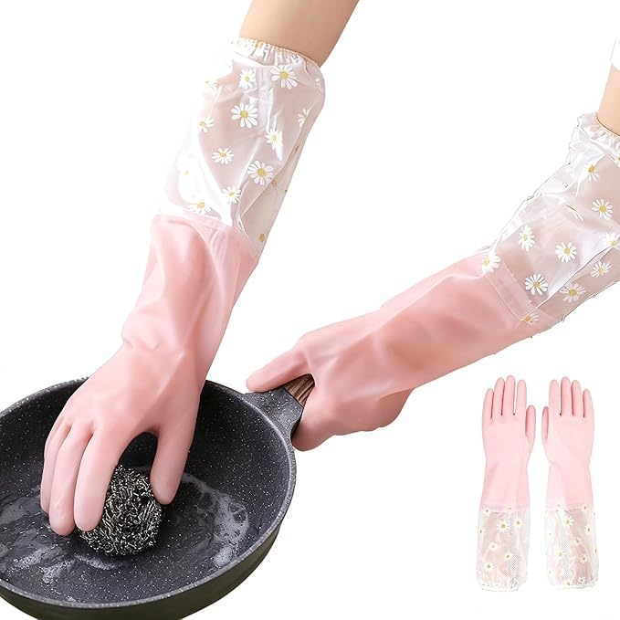 Dishwashing Cleaning Gloves Tear-Resistant Rubber Household Cleaning Gloves with Long Elastic Cuffs for Chores