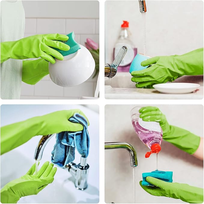Rubber-Gloves Dishwashing Gloves for Cleaning-Kitchen - 2 Pairs Long Household Cleaning Gloves for Washing Dishes
