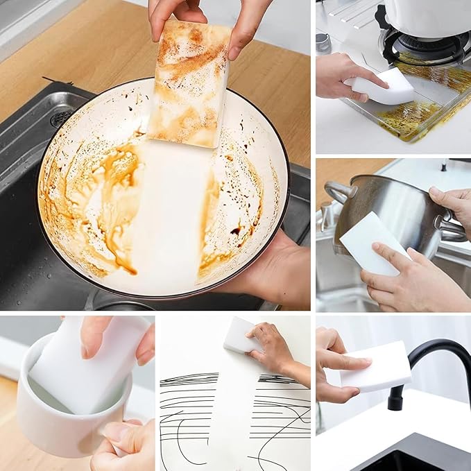 SmilePowo 100 Pack Magic Cleaning Sponges Eraser,Premium Melamine Sponge Foam Cleaning Pads, Dish Sponges,Household Cleaning Scrub Sponge for Kitchen, Bathroom, Furniture, Floor Wall Cleaner(White)