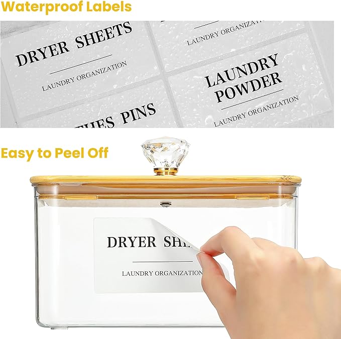 3 Pack Large Laundry Powder Container and Dryer Sheet Holder with Airtight Lid, Clear Plastic Laundry Pods Container for Laundry Room with Scoops, 12 Lables
