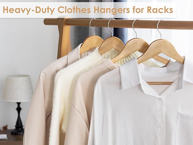 StorageWorks Wooden Hangers 20 Pack, Wood Coat Hangers for Closet, Heavy Duty Clothes Hangers for Suits, Shirts, Pants, Jackets, Natural Wood Color